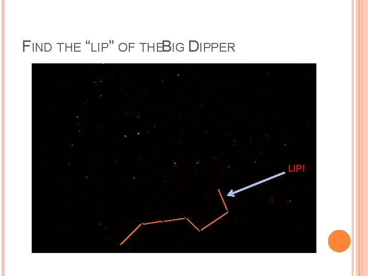 FIND THE “LIP” OF THEBIG DIPPER LIP! 