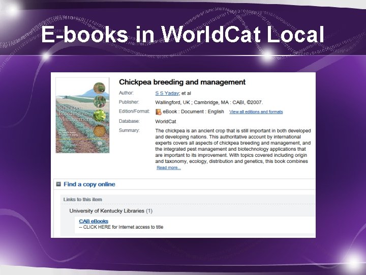 E-books in World. Cat Local 