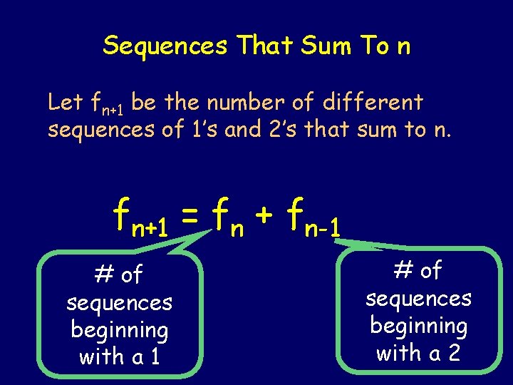 Sequences That Sum To n Let fn+1 be the number of different sequences of