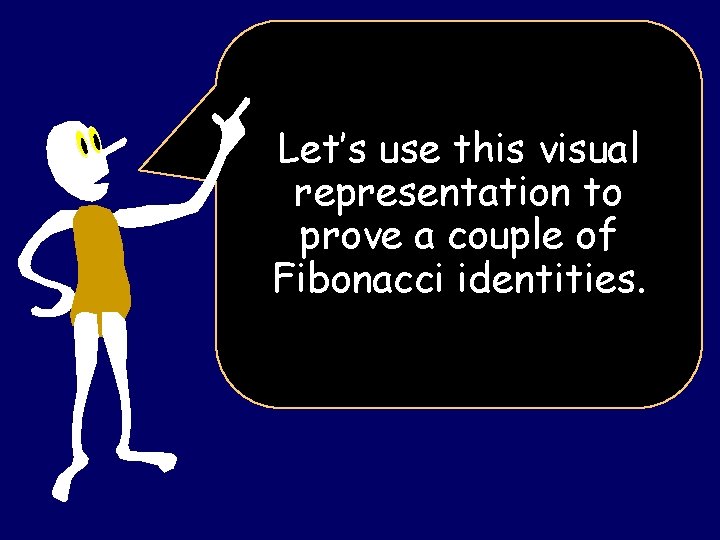 Let’s use this visual representation to prove a couple of Fibonacci identities. 