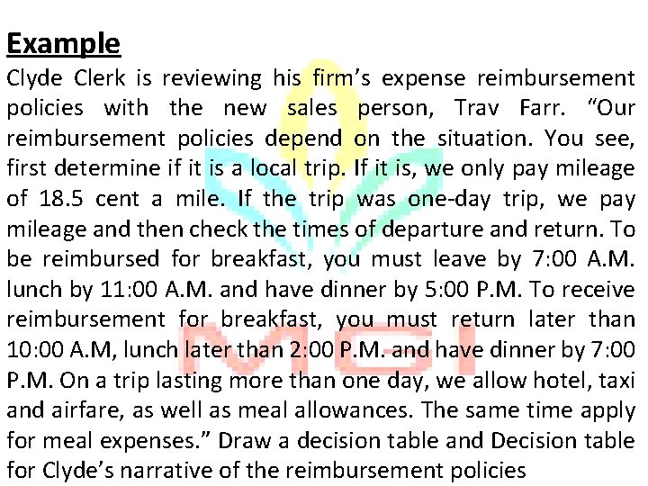 Example Clyde Clerk is reviewing his firm’s expense reimbursement policies with the new sales