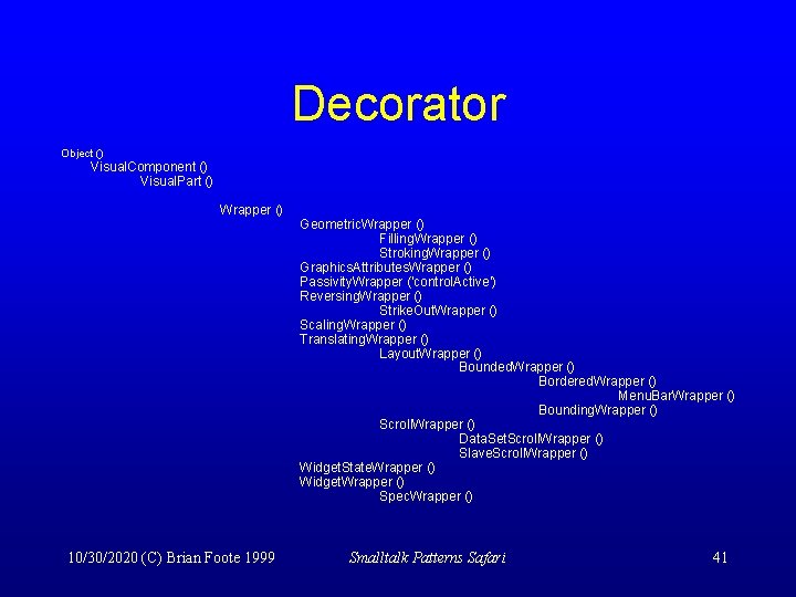Decorator Object () Visual. Component () Visual. Part () Wrapper () 10/30/2020 (C) Brian