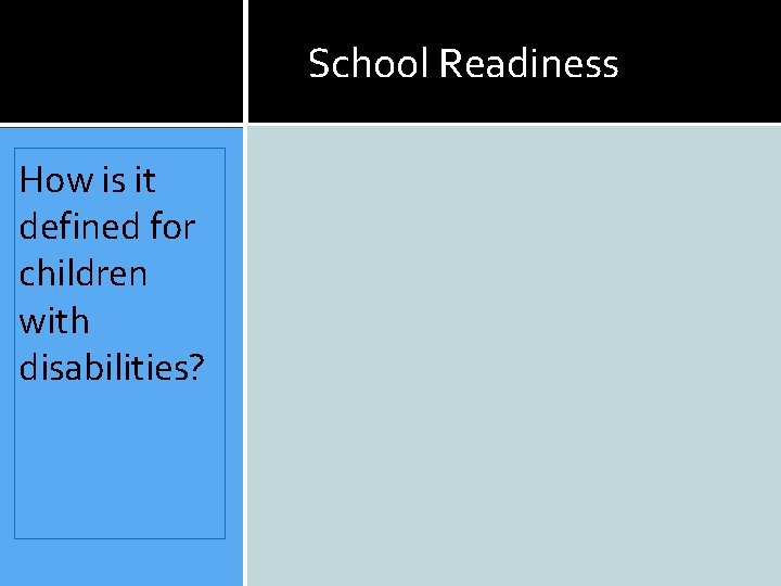 School Readiness How is it defined for children with disabilities? 