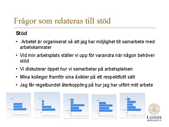 Frågor som relateras till stöd Stöd • Arbetet är organiserat så att jag har