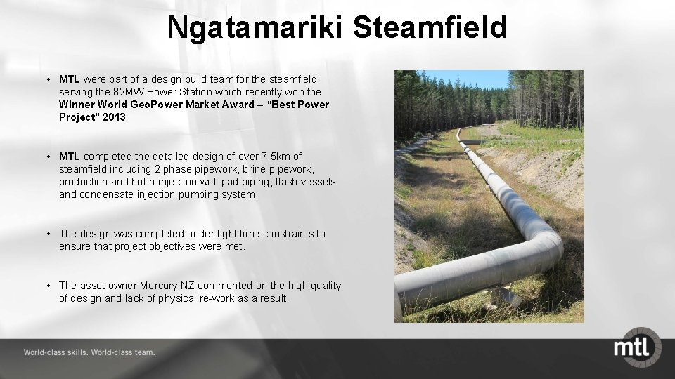 Ngatamariki Steamfield • MTL were part of a design build team for the steamfield