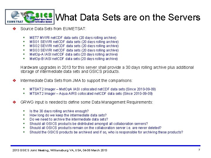 What Data Sets are on the Servers v Source Data Sets from EUMETSAT: §