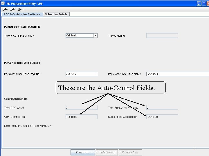 These are the Auto-Control Fields. Central Recordkeeping Agency, NPS 19 