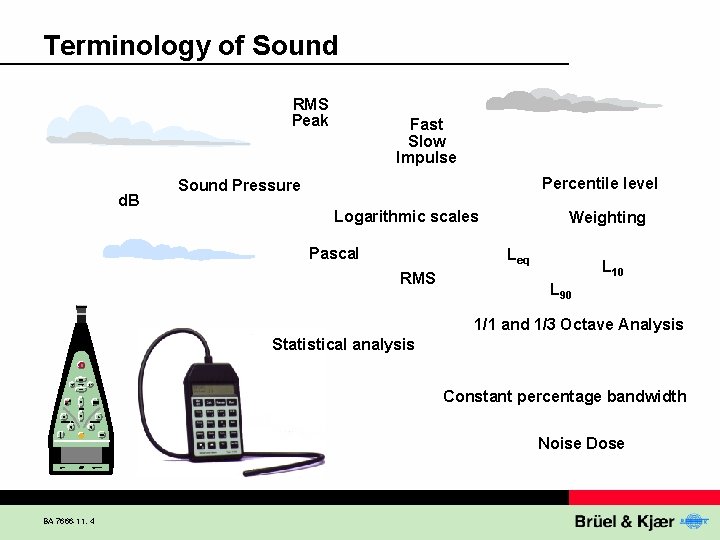 Terminology of Sound RMS Peak d. B Fast Slow Impulse Percentile level Sound Pressure