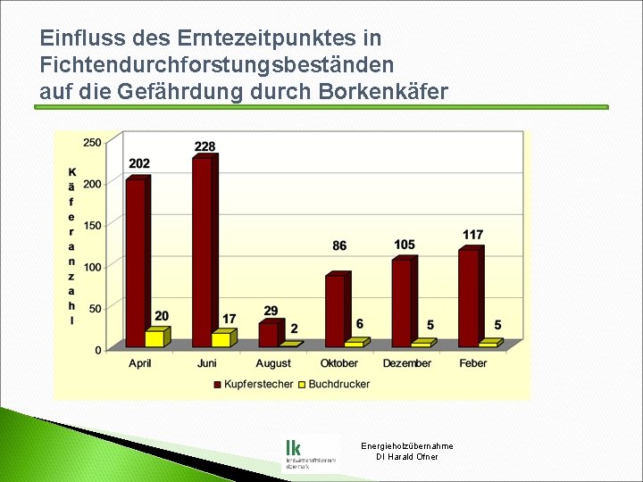 Einfluss des Erntezeitpunktes in Fichtendurchforstungsbeständen auf die Gefährdung durch Borkenkäfer Energieholzübernahme DI Harald Ofner