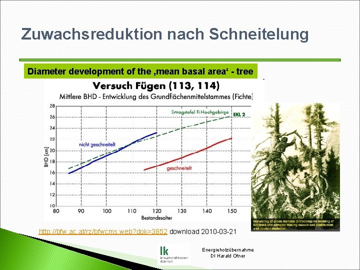 Zuwachsreduktion nach Schneitelung Diameter development of the ‚mean basal area‘ - tree http: //bfw.