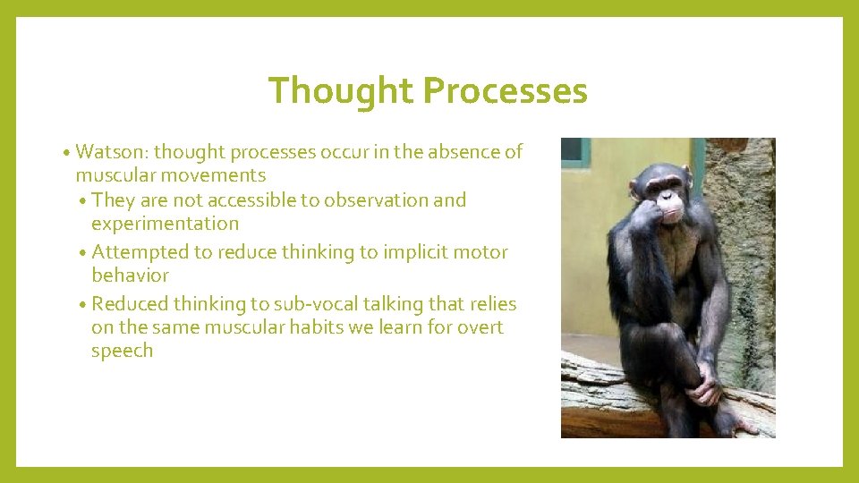 Thought Processes • Watson: thought processes occur in the absence of muscular movements •