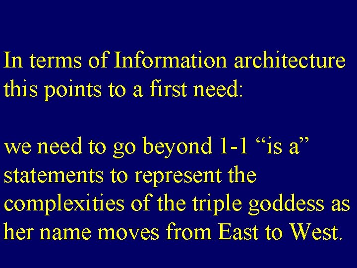 In terms of Information architecture this points to a first need: we need to
