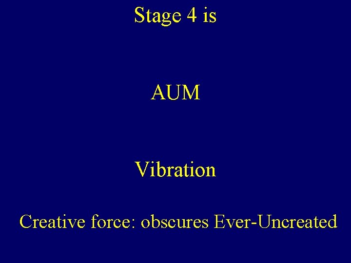 Stage 4 is AUM Vibration Creative force: obscures Ever-Uncreated 