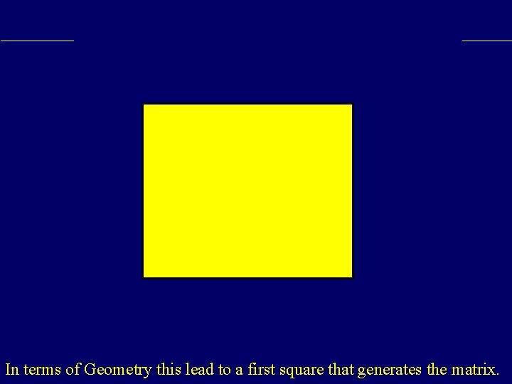 In terms of Geometry this lead to a first square that generates the matrix.