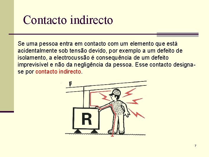 Contacto indirecto Se uma pessoa entra em contacto com um elemento que está acidentalmente