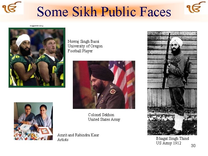 Some Sikh Public Faces Nuvraj Singh Bassi University of Oregon Football Player Colonel Sekhon
