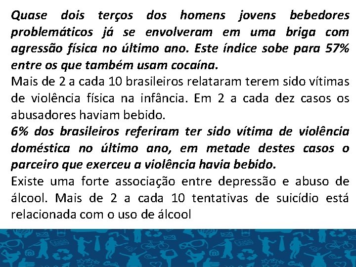 Quase dois terços dos homens jovens bebedores problemáticos já se envolveram em uma briga