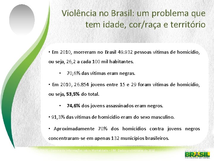 Violência no Brasil: um problema que tem idade, cor/raça e território • Em 2010,