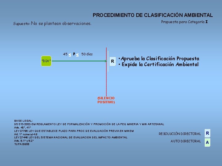 PROCEDIMIENTO DE CLASIFICACIÓN AMBIENTAL Propuesta para Categoría I Supuesto: No se plantean observaciones. 45