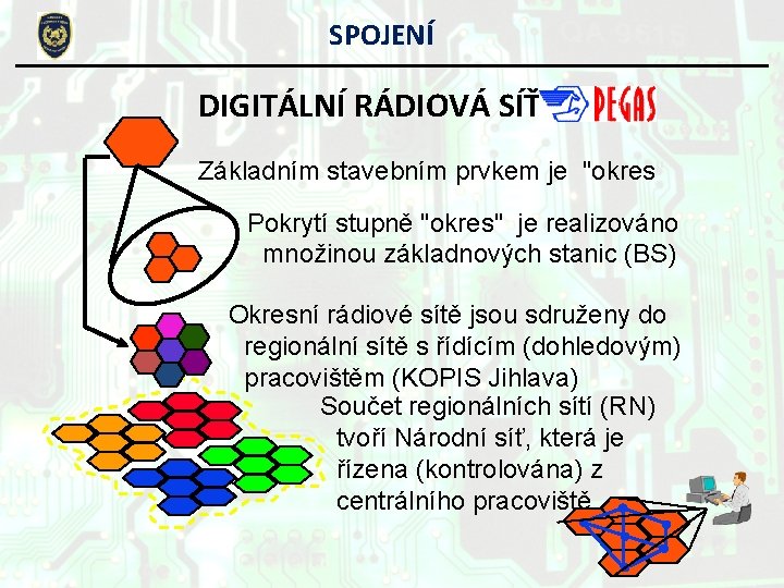 SPOJENÍ DIGITÁLNÍ RÁDIOVÁ SÍŤ Základním stavebním prvkem je "okres" Pokrytí stupně "okres" je realizováno