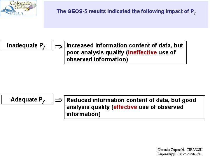 The GEOS-5 results indicated the following impact of P f Inadequate Pf Adequate Pf