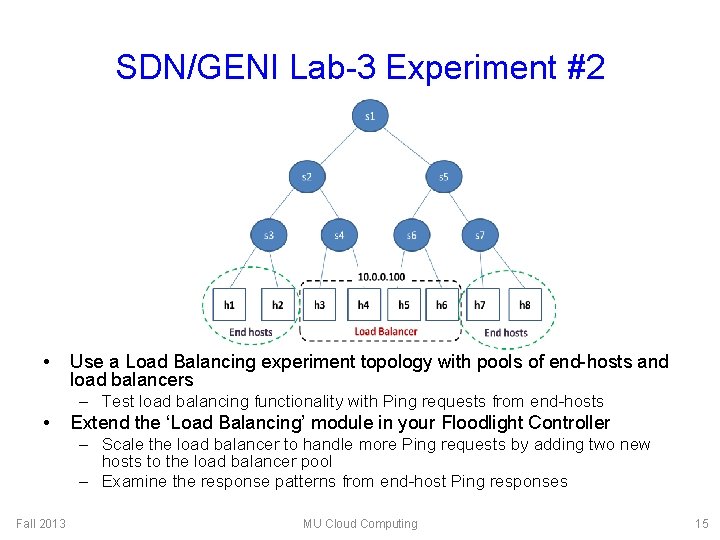 SDN/GENI Lab-3 Experiment #2 • Use a Load Balancing experiment topology with pools of