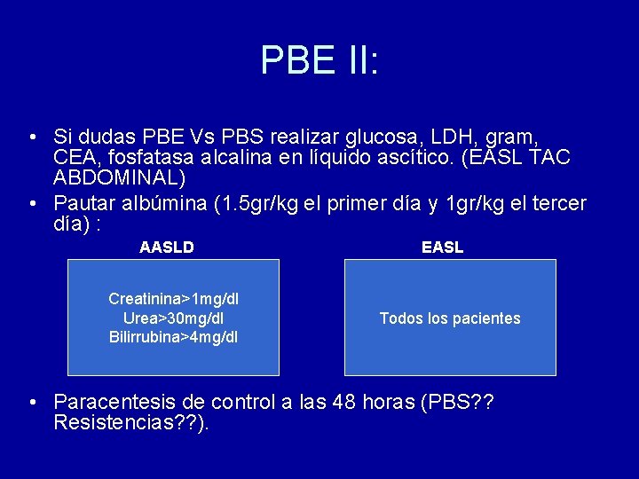 PBE II: • Si dudas PBE Vs PBS realizar glucosa, LDH, gram, CEA, fosfatasa