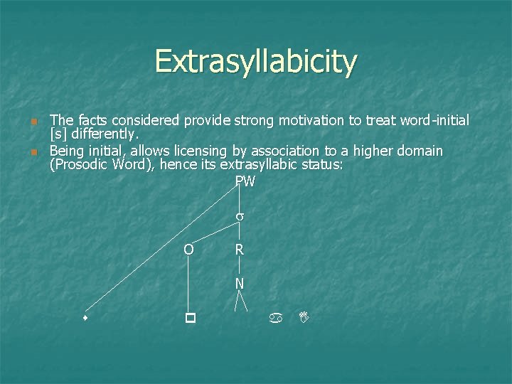 Extrasyllabicity n n The facts considered provide strong motivation to treat word-initial [s] differently.