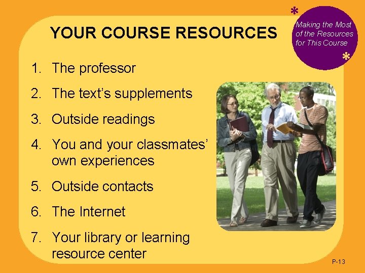 YOUR COURSE RESOURCES 1. The professor * Making the Most of the Resources for