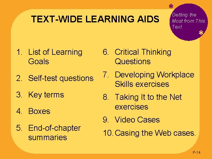 TEXT-WIDE LEARNING AIDS *Getting the Most from This Text * 1. List of Learning