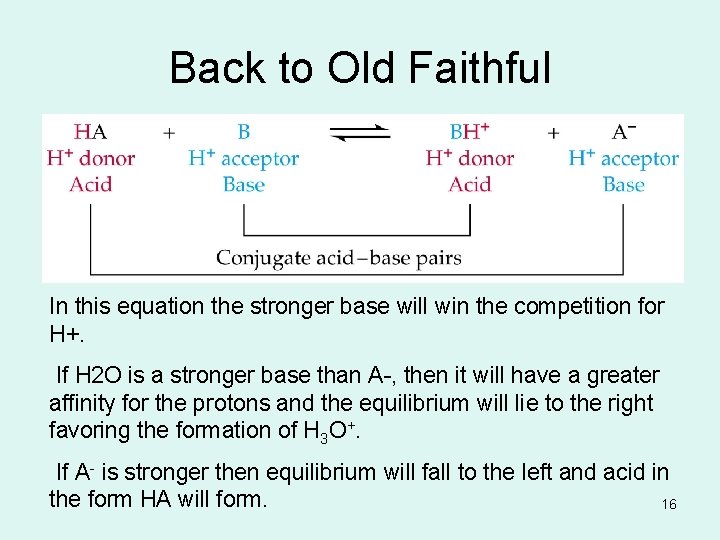 Back to Old Faithful In this equation the stronger base will win the competition