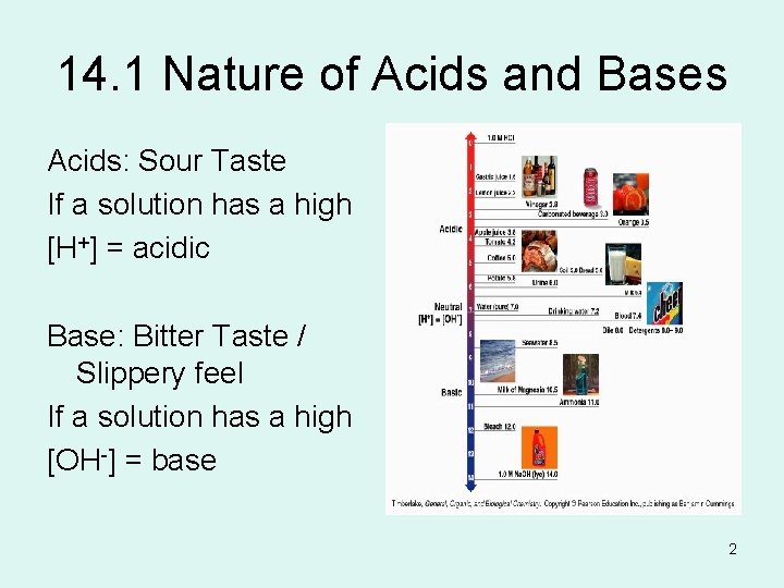 14. 1 Nature of Acids and Bases Acids: Sour Taste If a solution has
