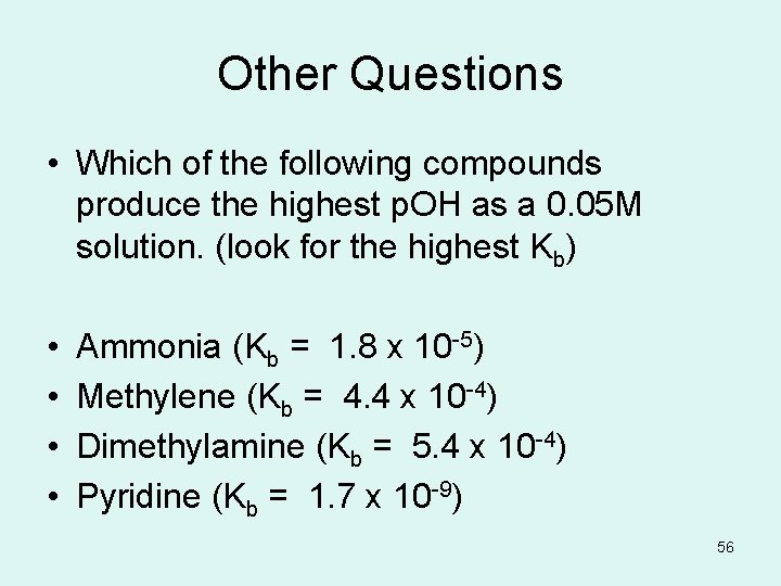 Other Questions • Which of the following compounds produce the highest p. OH as
