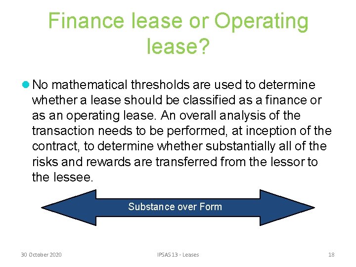 Finance lease or Operating lease? No mathematical thresholds are used to determine whether a