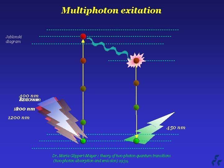 Multiphoton exitation Jablonski diagram 400 nm 800 nm 1200 nm 450 nm Dr. Maria