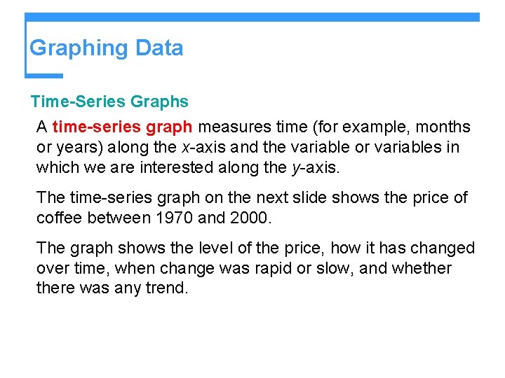Graphing Data Time-Series Graphs A time-series graph measures time (for example, months or years)