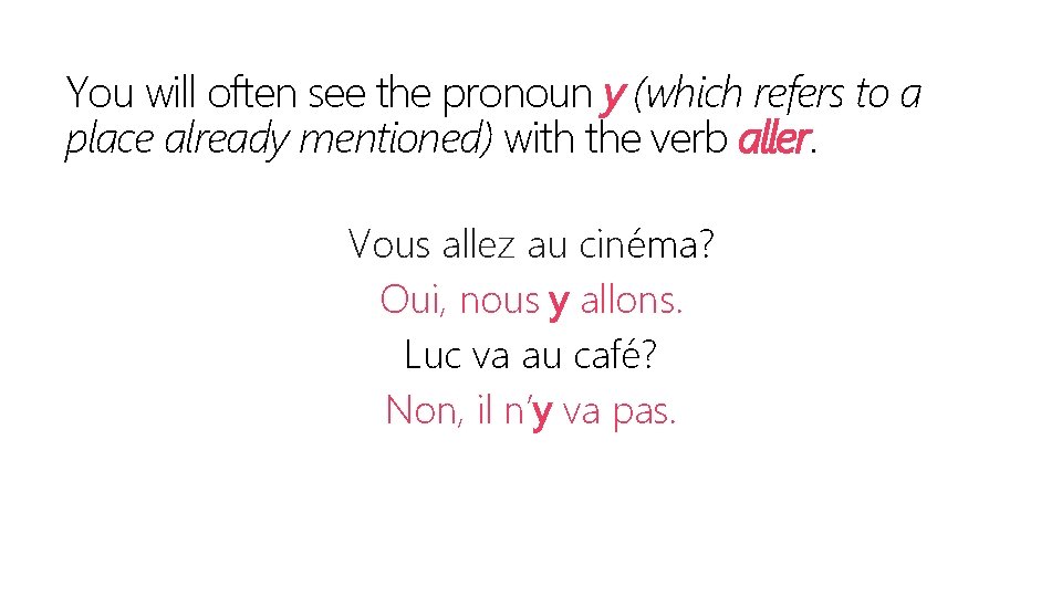 You will often see the pronoun y (which refers to a place already mentioned)