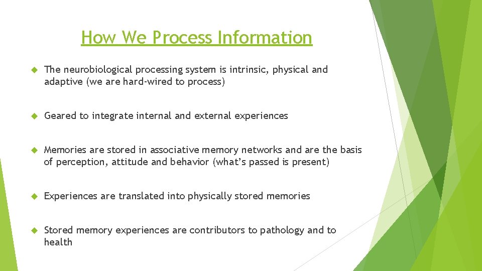 How We Process Information The neurobiological processing system is intrinsic, physical and adaptive (we
