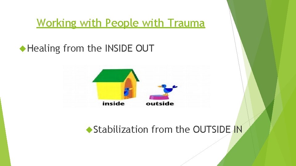 Working with People with Trauma Healing from the INSIDE OUT Stabilization from the OUTSIDE