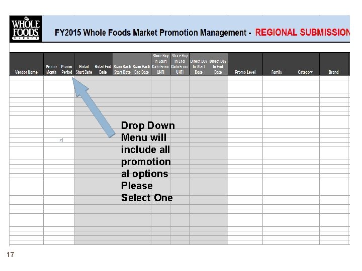 Drop Down Menu will include all promotion al options Please Select One 17 