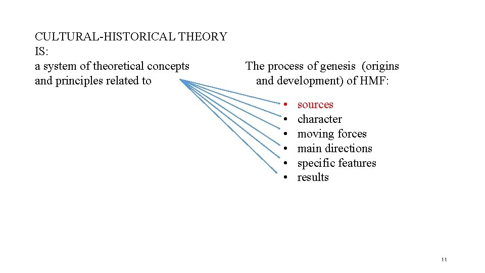 CULTURAL-HISTORICAL THEORY IS: a system of theoretical concepts and principles related to The process