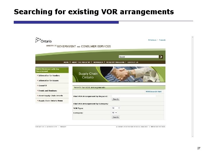 Searching for existing VOR arrangements 27 