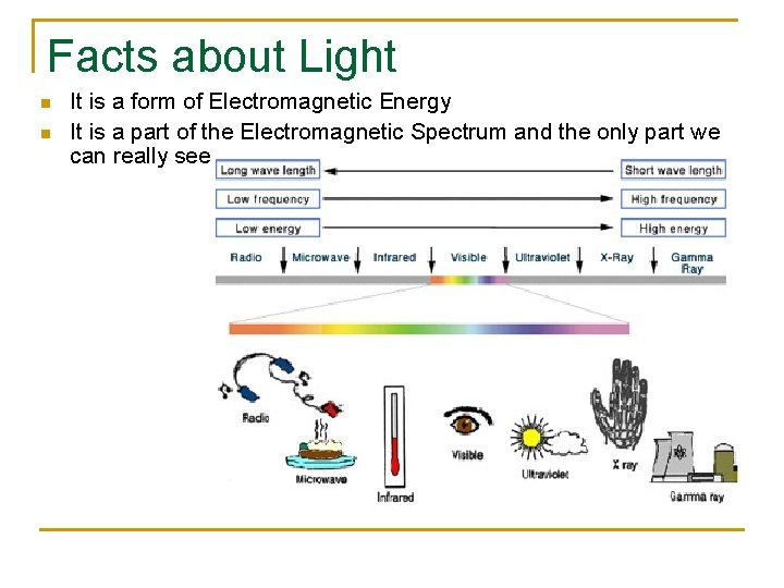 Facts about Light n n It is a form of Electromagnetic Energy It is