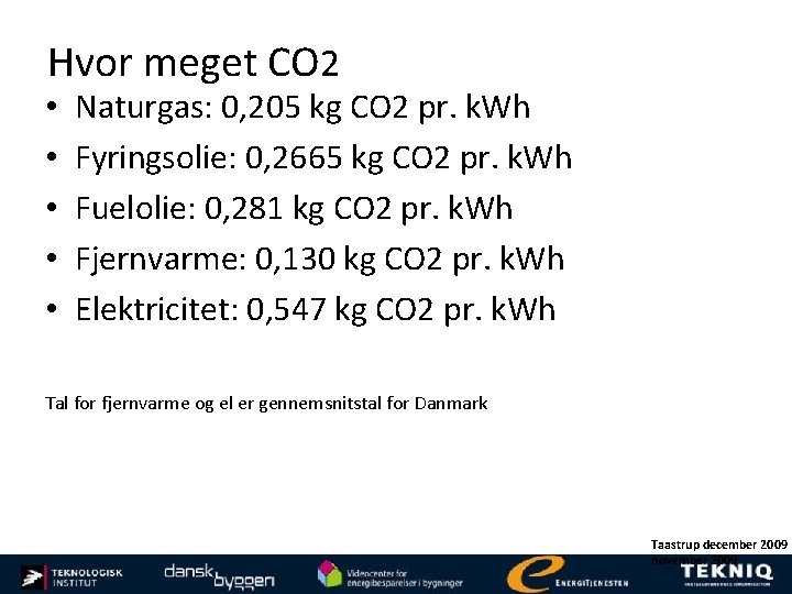 Hvor meget CO 2 • • • Naturgas: 0, 205 kg CO 2 pr.