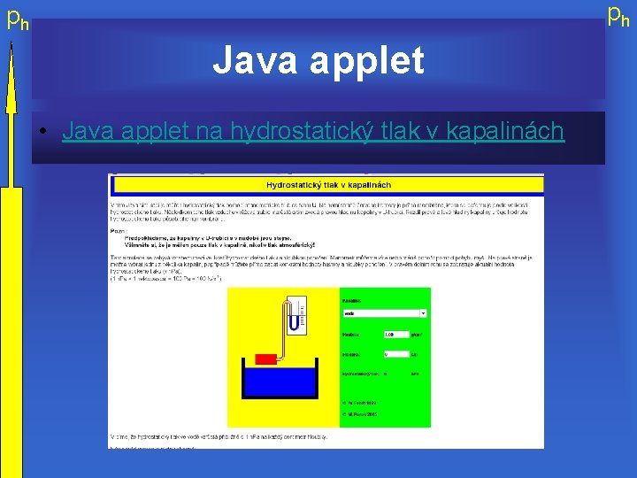ph ph Java applet • Java applet na hydrostatický tlak v kapalinách 