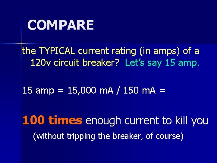 COMPARE the TYPICAL current rating (in amps) of a 120 v circuit breaker? Let’s