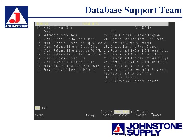 Database Support Team Menu 28 