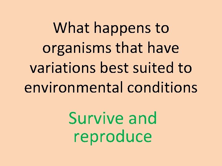 What happens to organisms that have variations best suited to environmental conditions Survive and