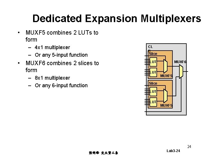 Dedicated Expansion Multiplexers • MUXF 5 combines 2 LUTs to form – 4 x