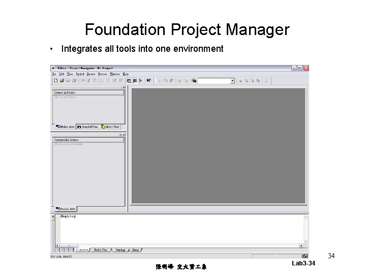Foundation Project Manager • Integrates all tools into one environment 34 張明峰 交大資 系
